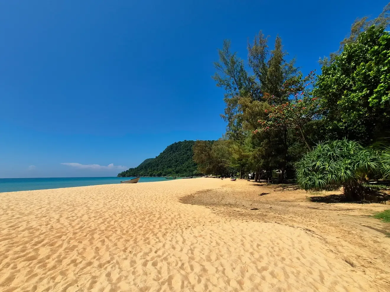 Golden schimmernder Sunset Beach unter blauem Himmel